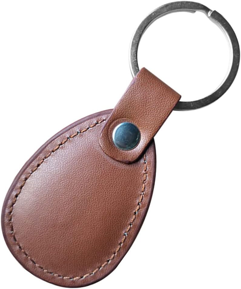 hecere Genuine Leather RFID Key Fob Tag IC ISO14443A UID Changeable Sector0 Block0 Rewritable for Access Control 1pcs/lot (Brown IC Keychain, Oval) - Image 1
